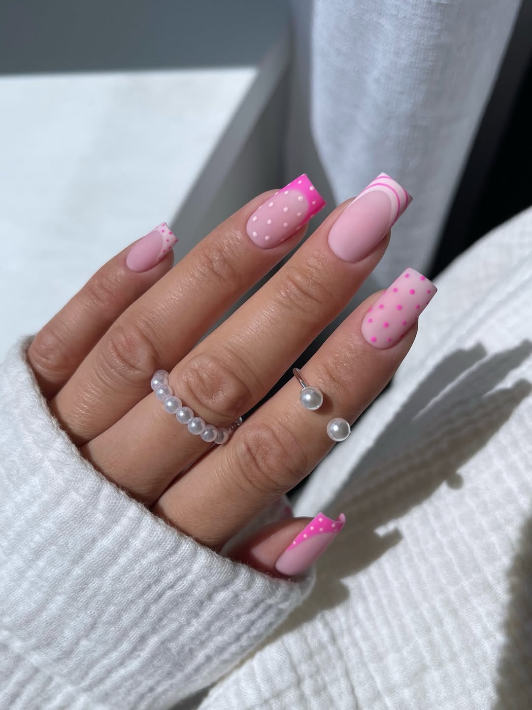 Matte Bubblegum Pink Polka Dot French Tips