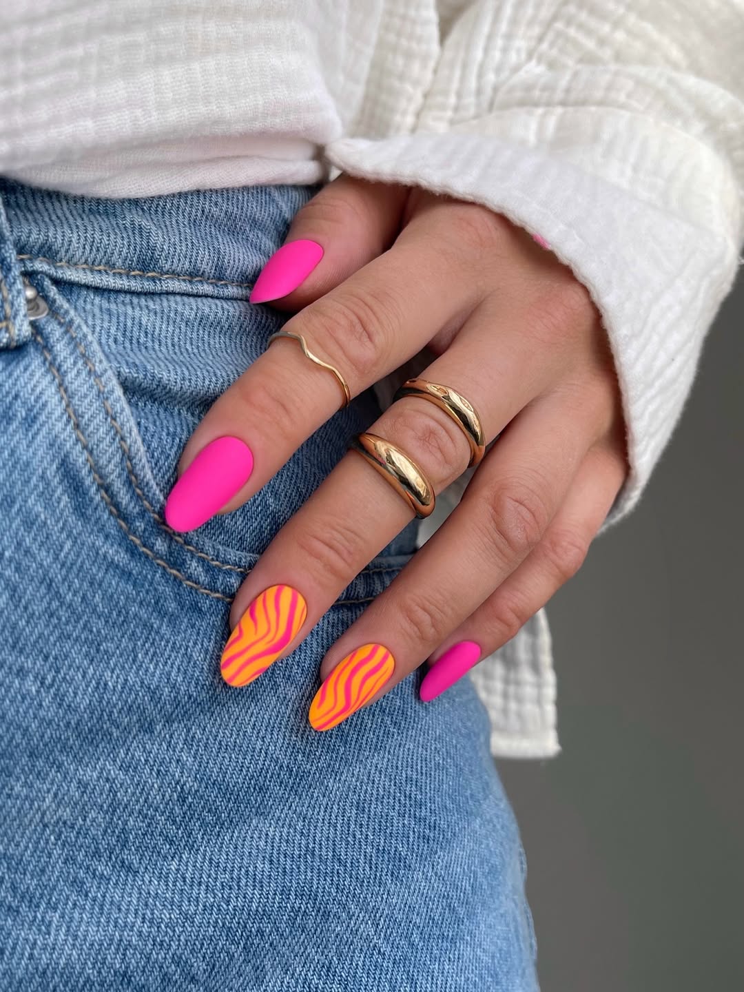 Matte Hot Pink Zebra Swirl Almond Nails