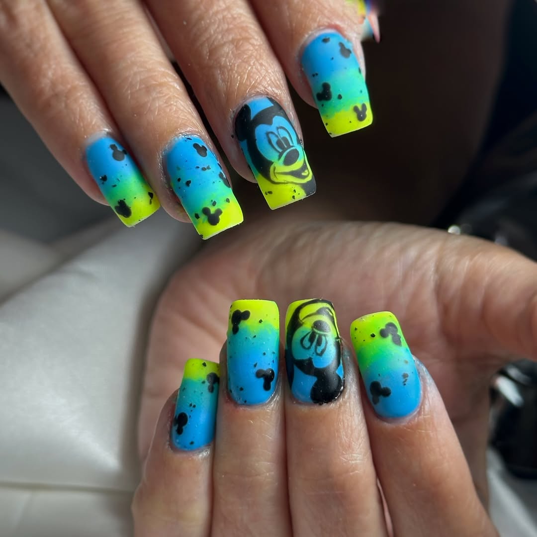 Matte Mickey Mouse Ombre Pop Art Nails