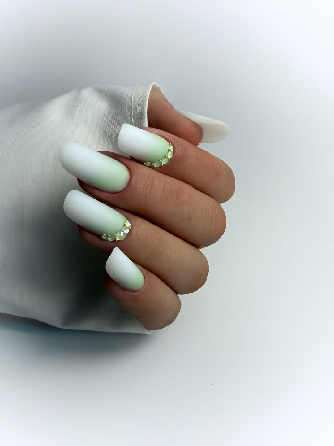 Matte Mint Green Ombre with Rhinestone Accents