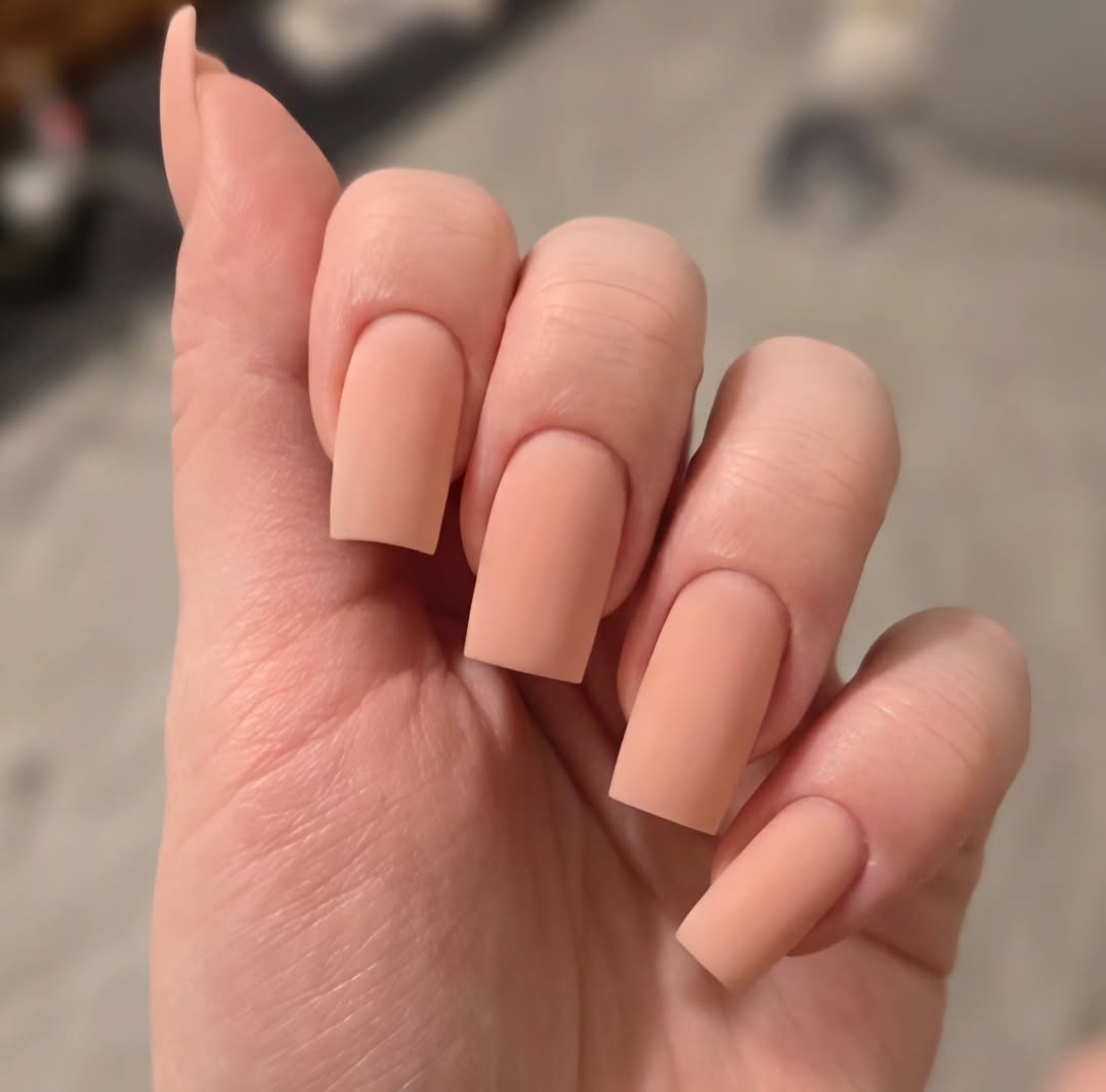 Matte Nude Peach Square Long Nails