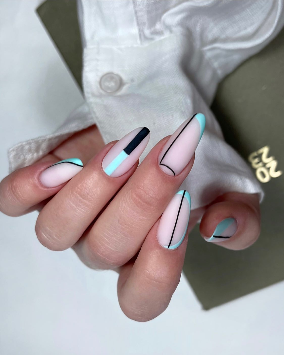Matte Nude With Abstract Geometric Lines