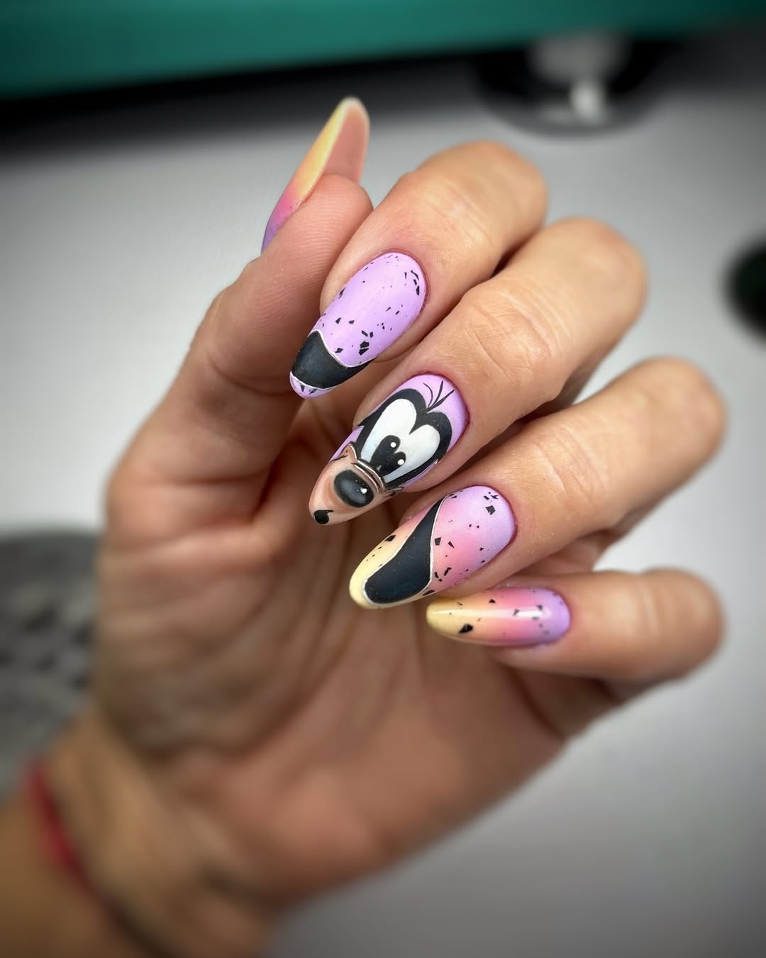 Matte Pastel Ombre Goofy Character Nails with Speckles