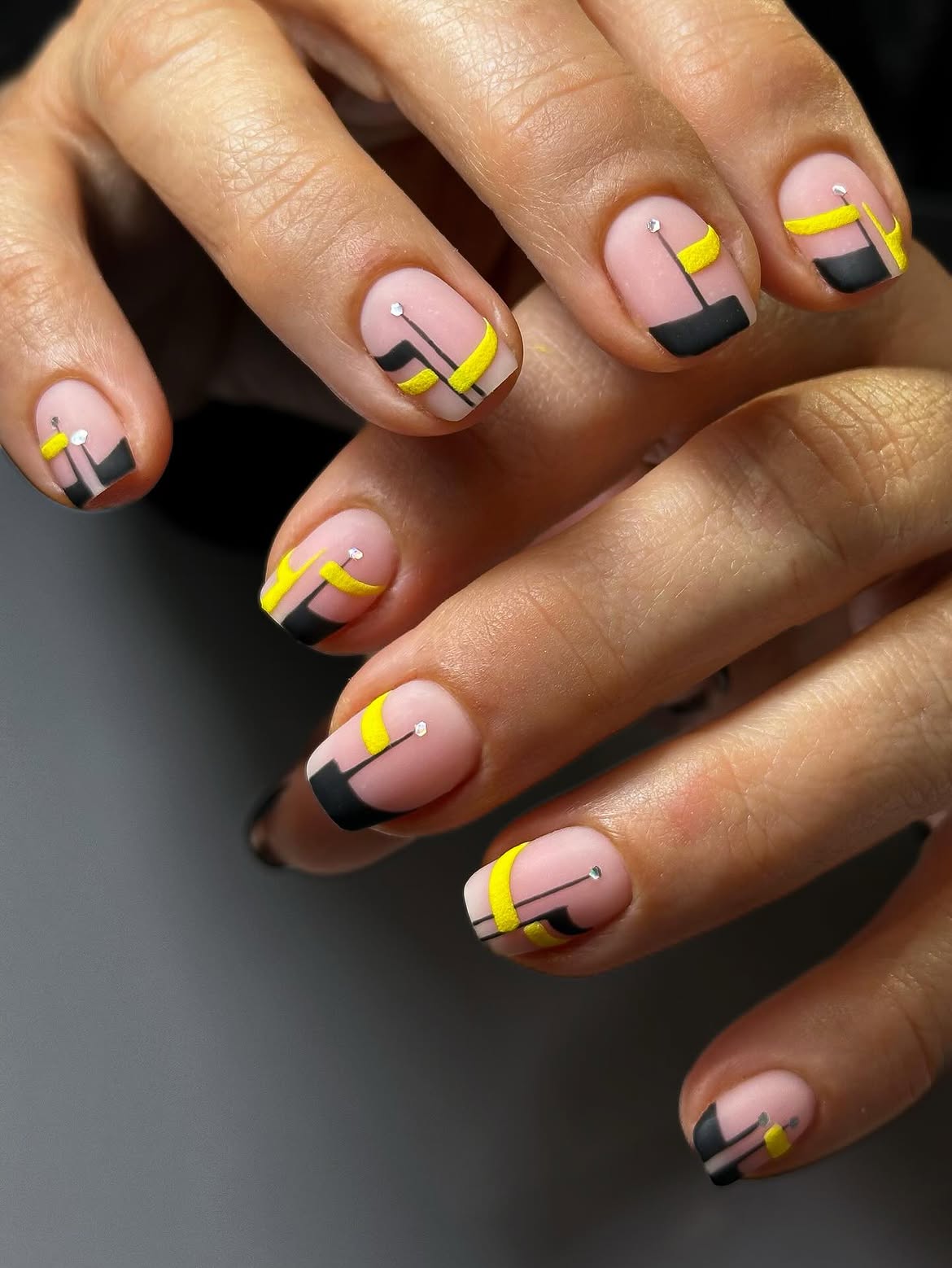 Matte Pink French Tip Geometric Lines
