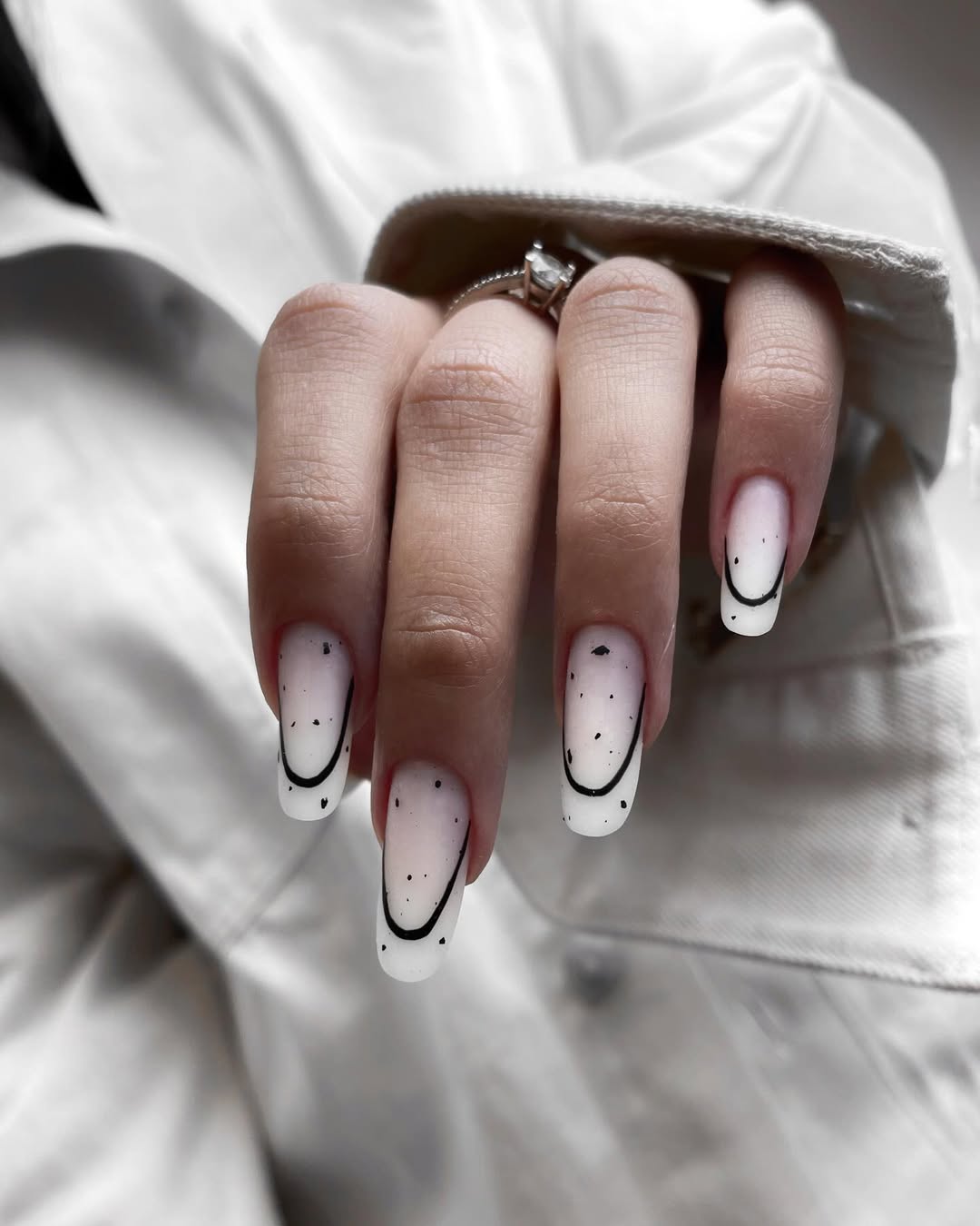 Matte White Reverse French With Speckled Overlay