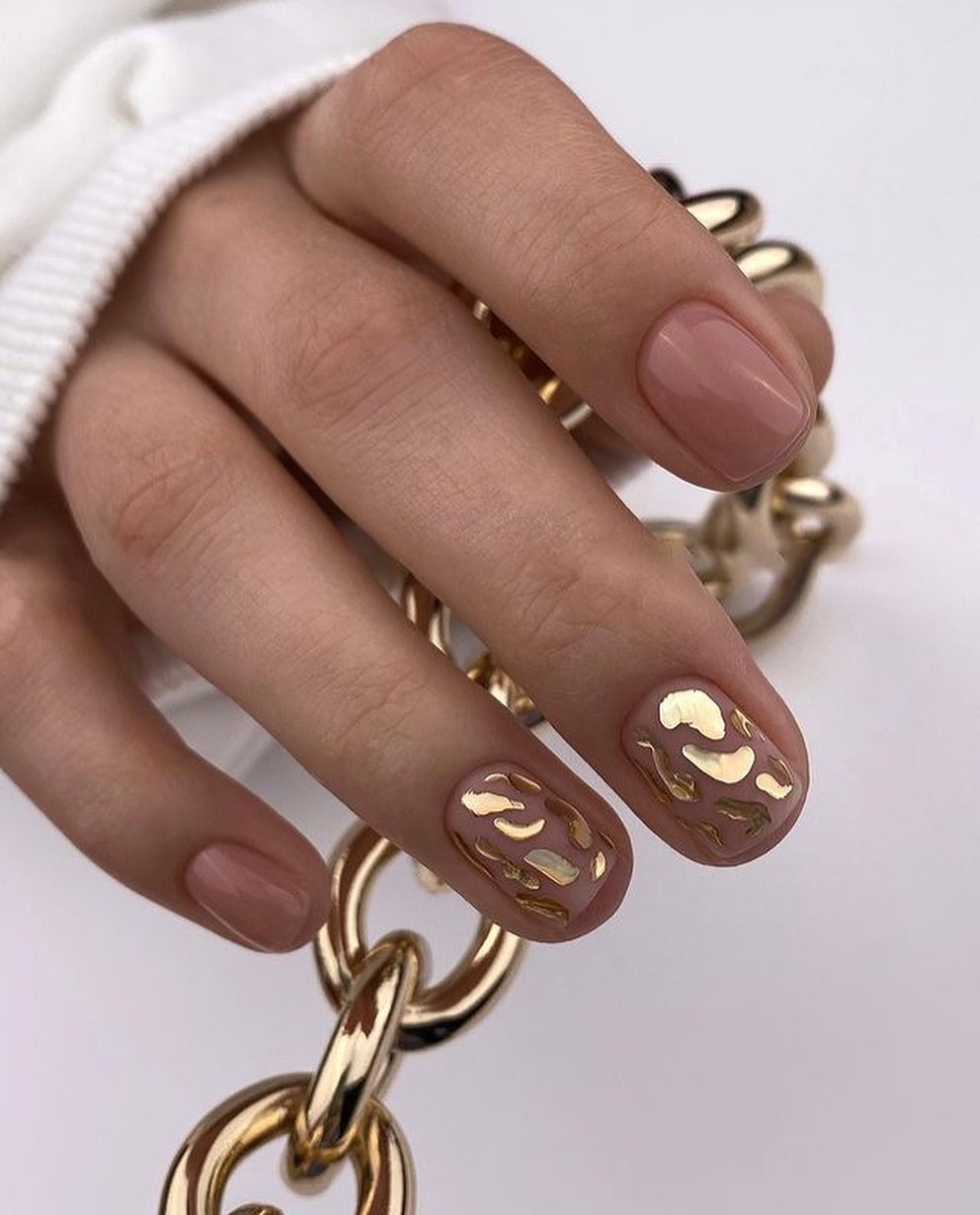 Mauve Nude with Abstract Gold Foil Accents