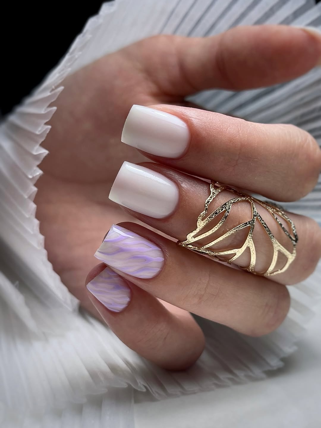 Milky Ghost Flames Short Square Nails