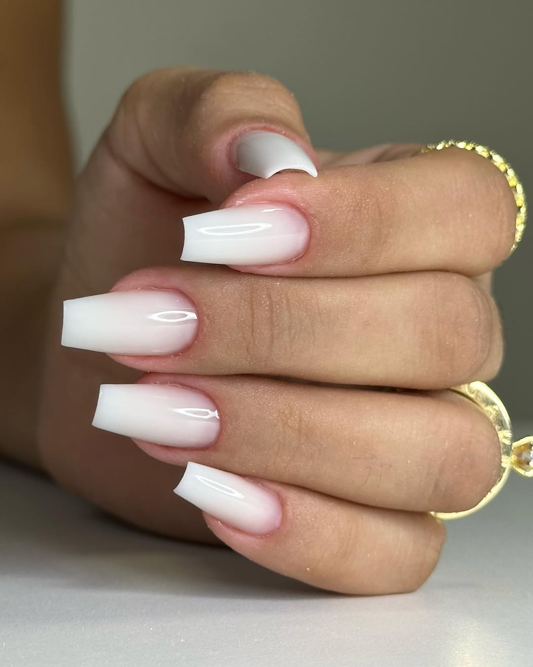 Milky Ombre Glossy Ballerina Nails