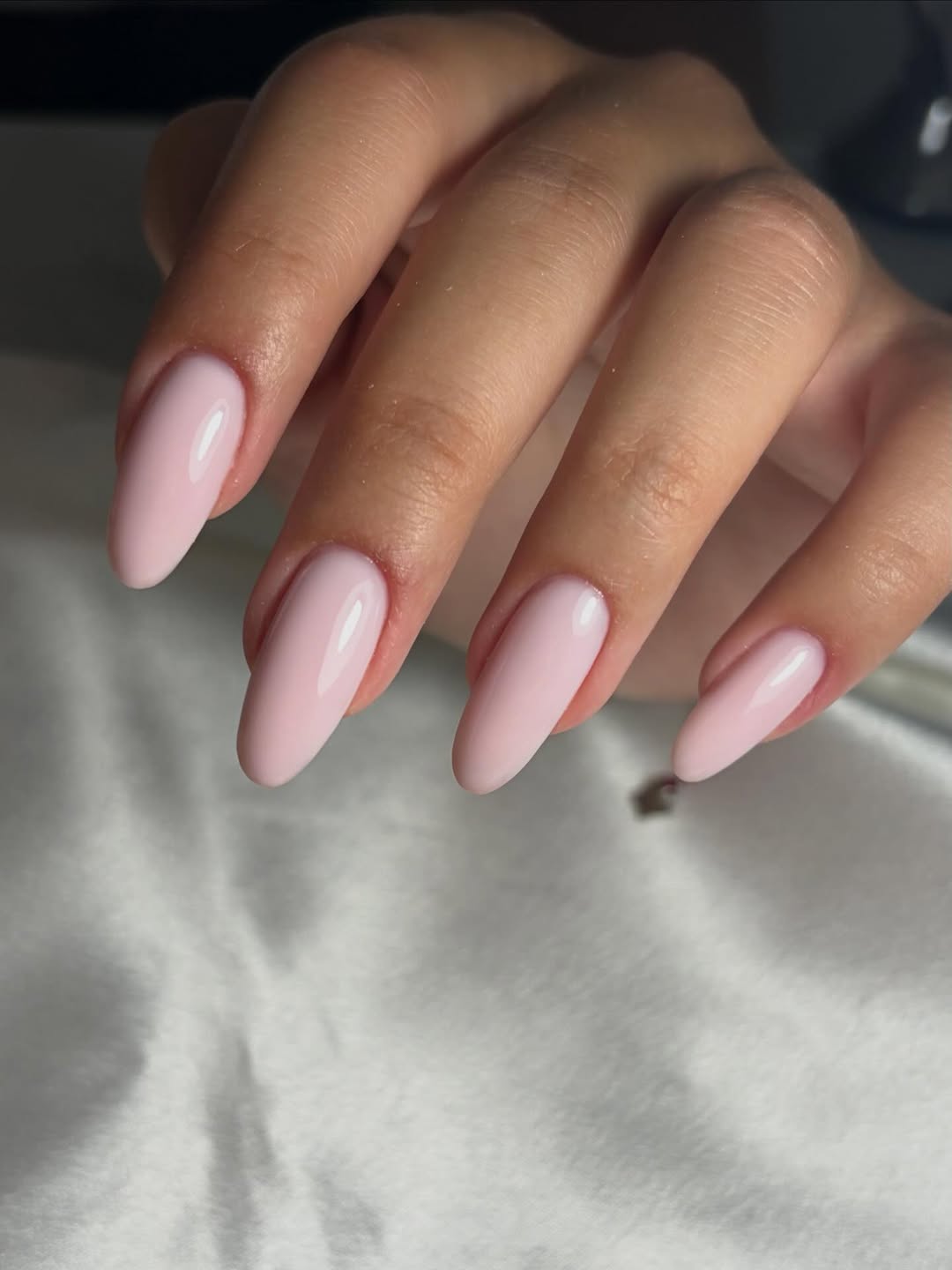 Milky Pastel Pink Almond Shaped Glossy Nails