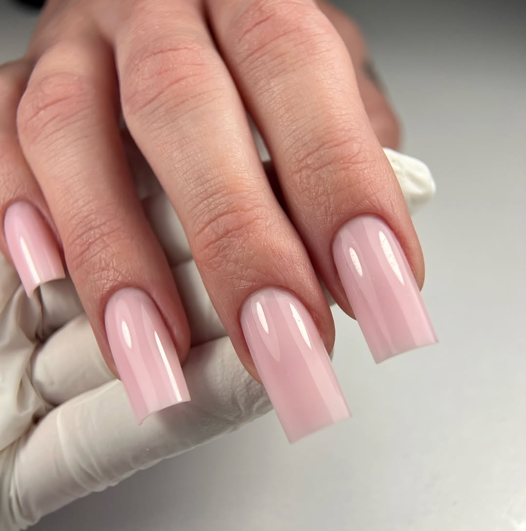 Milky Pink Glossy Long Square Nails