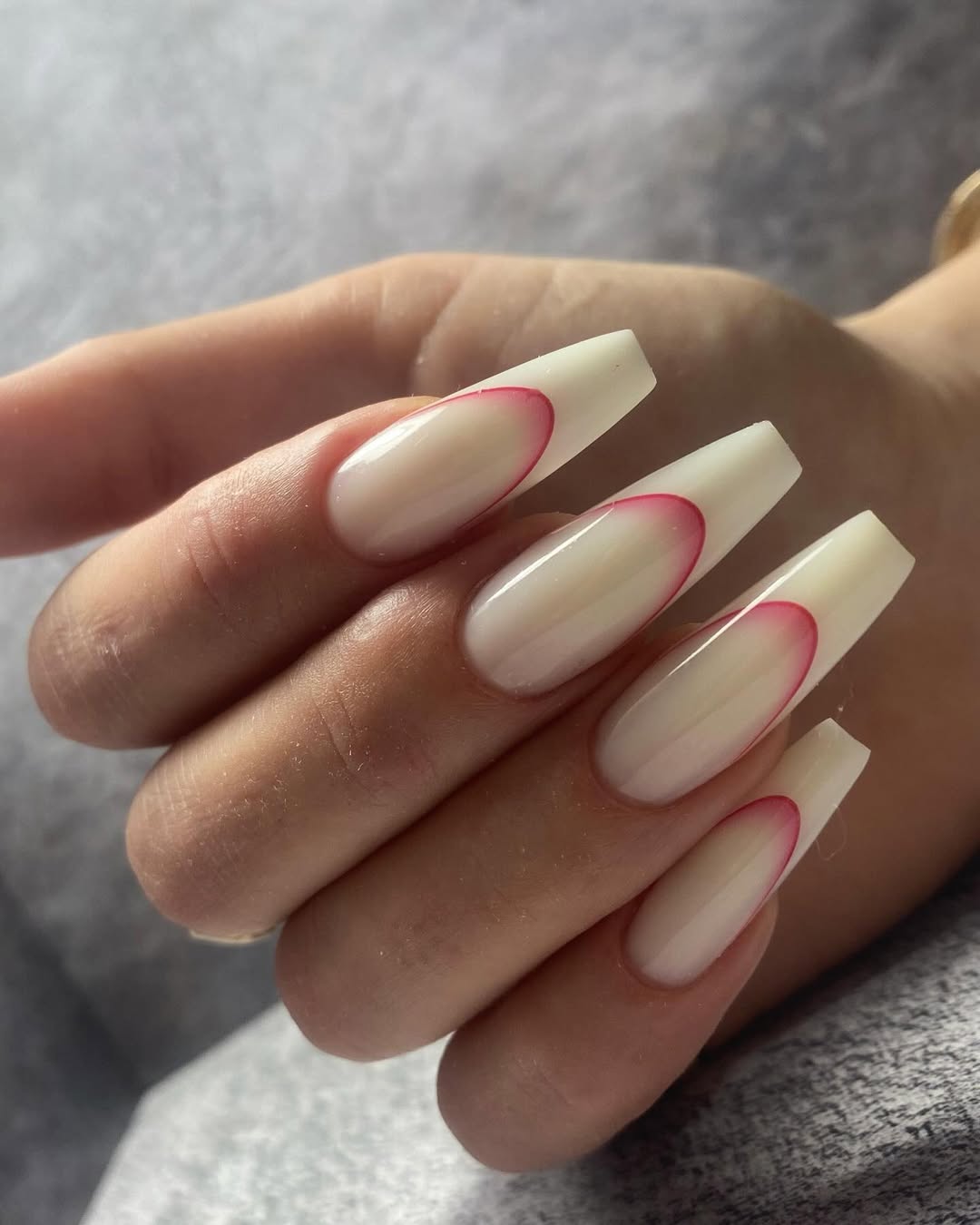 Milky White Ballerina Nails with Pink French Tips
