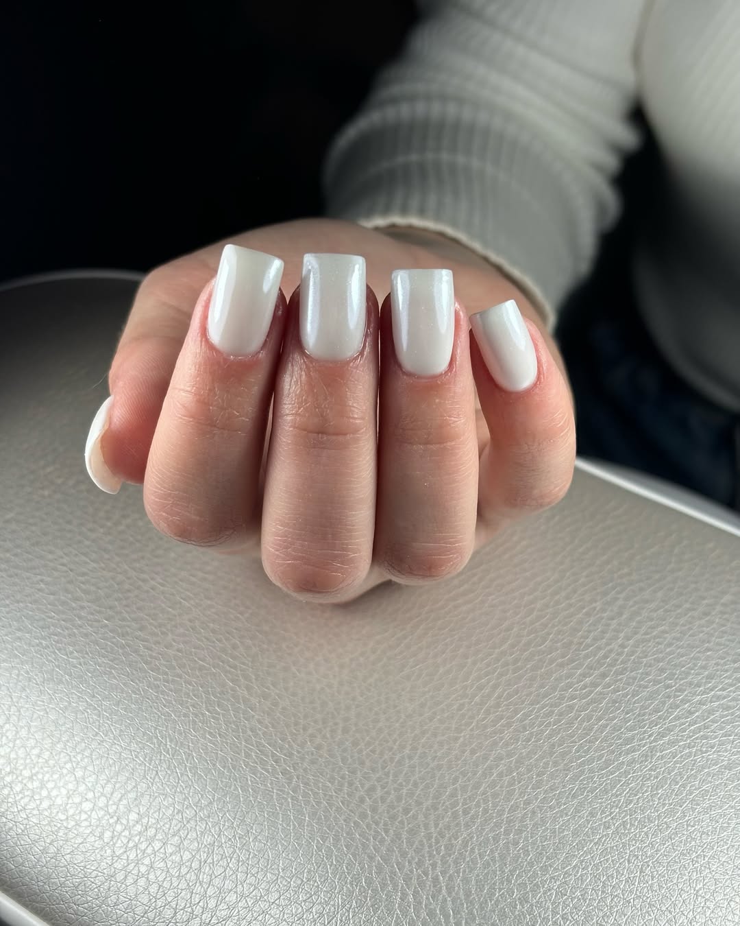Milky White Chrome Square Nails