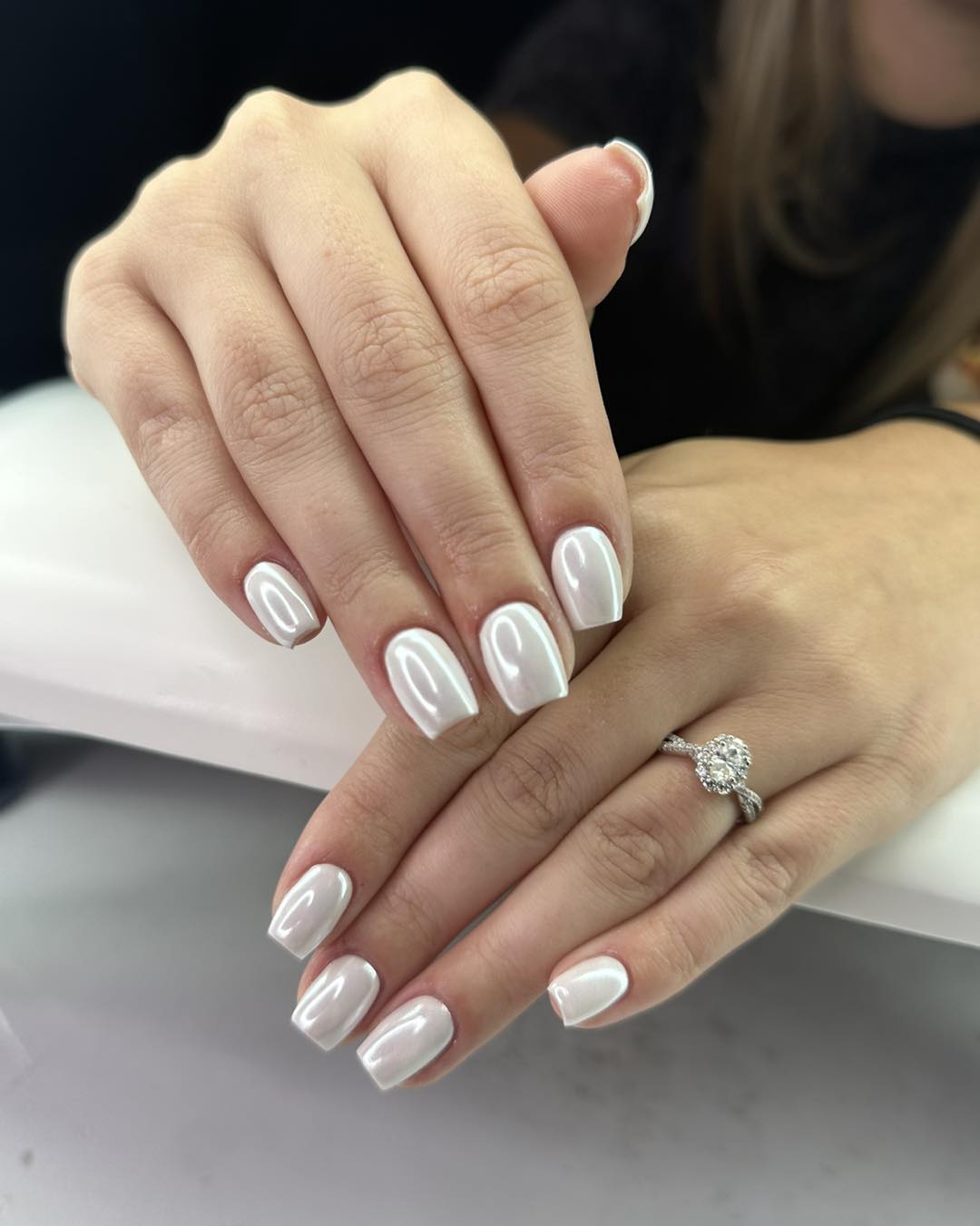 Milky White Chrome Square Nails