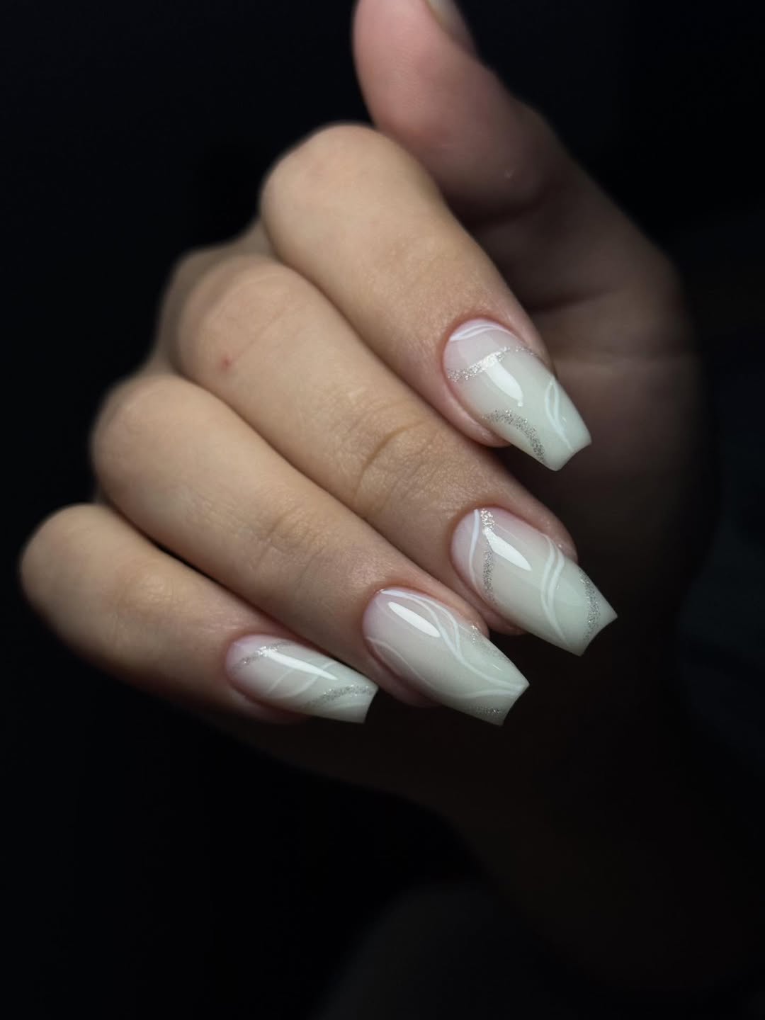 Milky White Marble Swirl Ballerina Nails