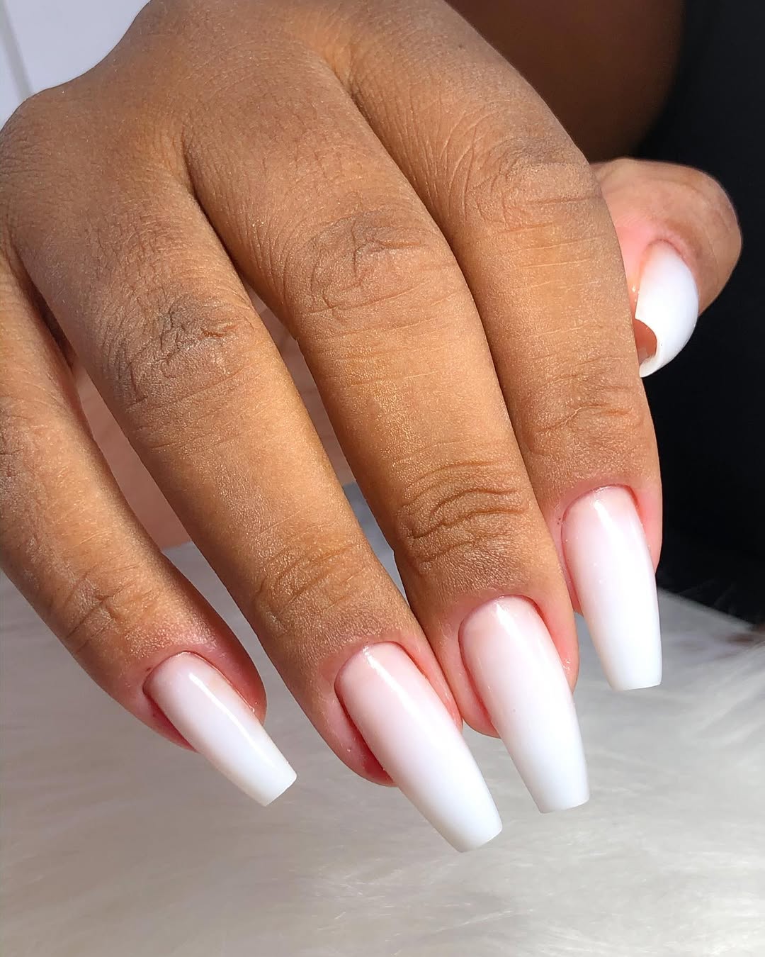 Milky White Ombre Ballerina Nails