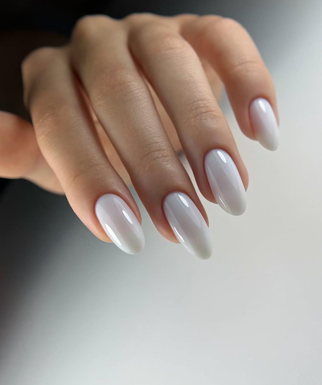 Milky White Oval Glossy Nails
