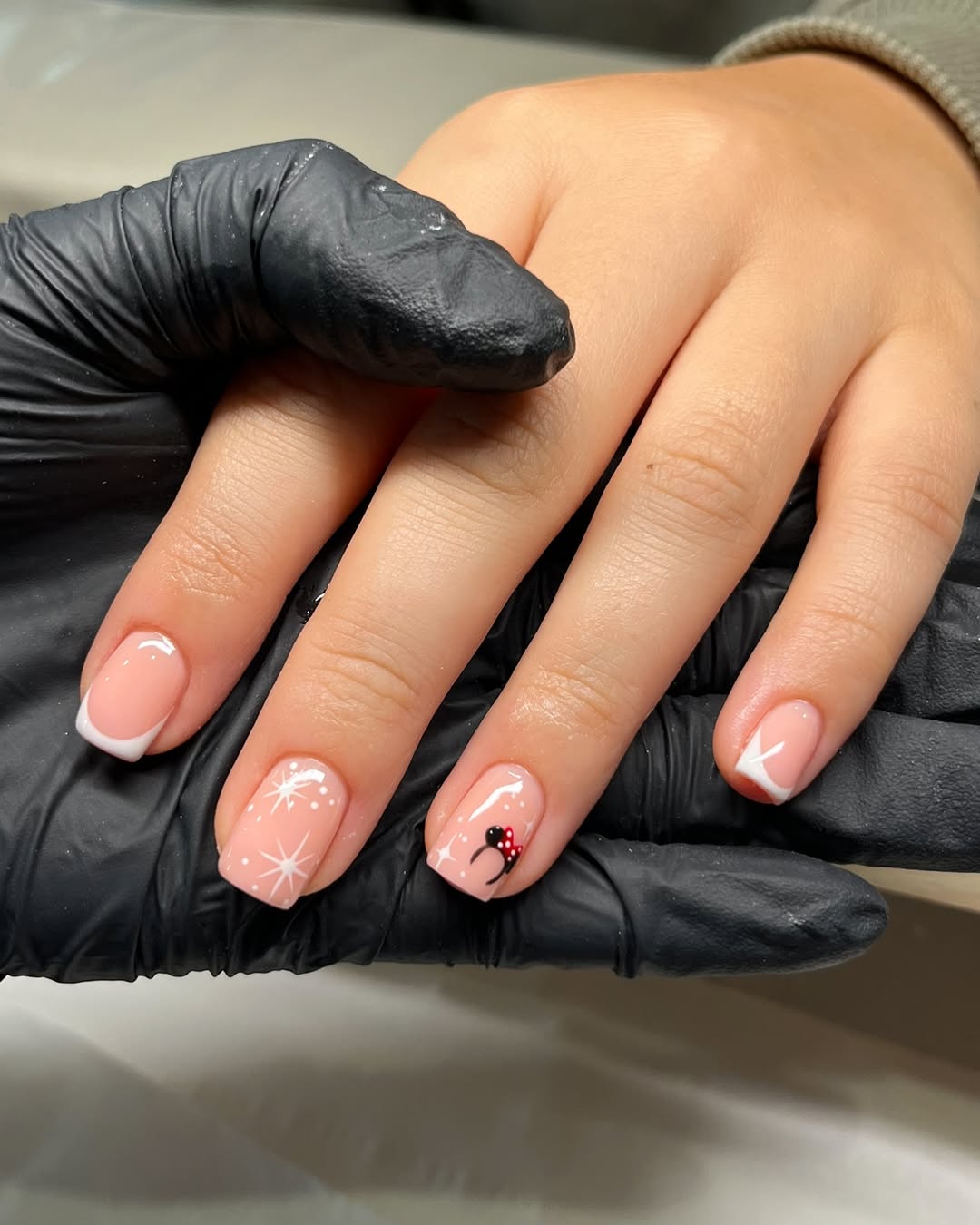 Minnie Mouse Disney French Tip Nails With Stars