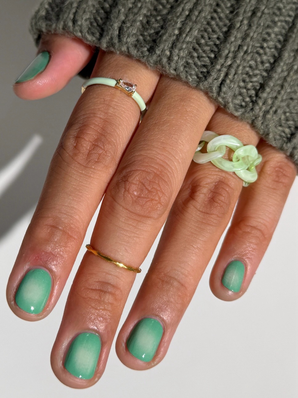 Mint Green Ombré Aura Short Squoval Nails