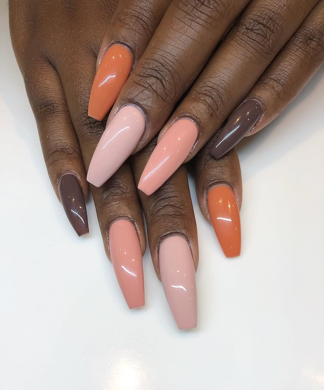 Mismatched Earth Tones Ballerina Nails
