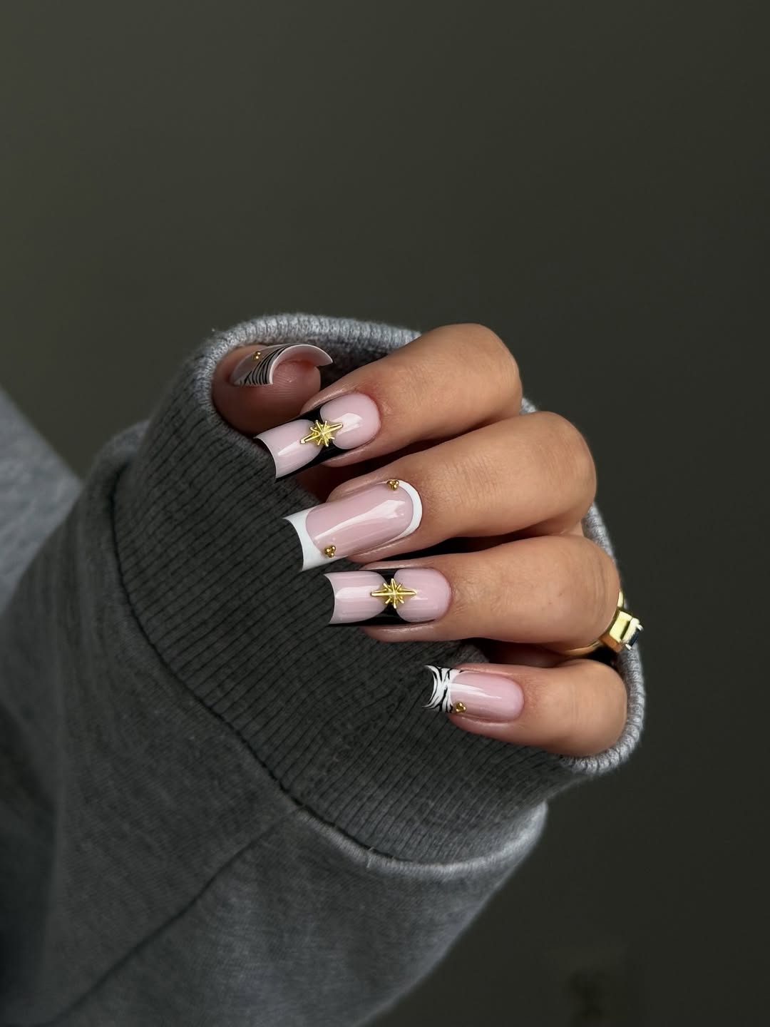Modern French Tip With Celestial Charms