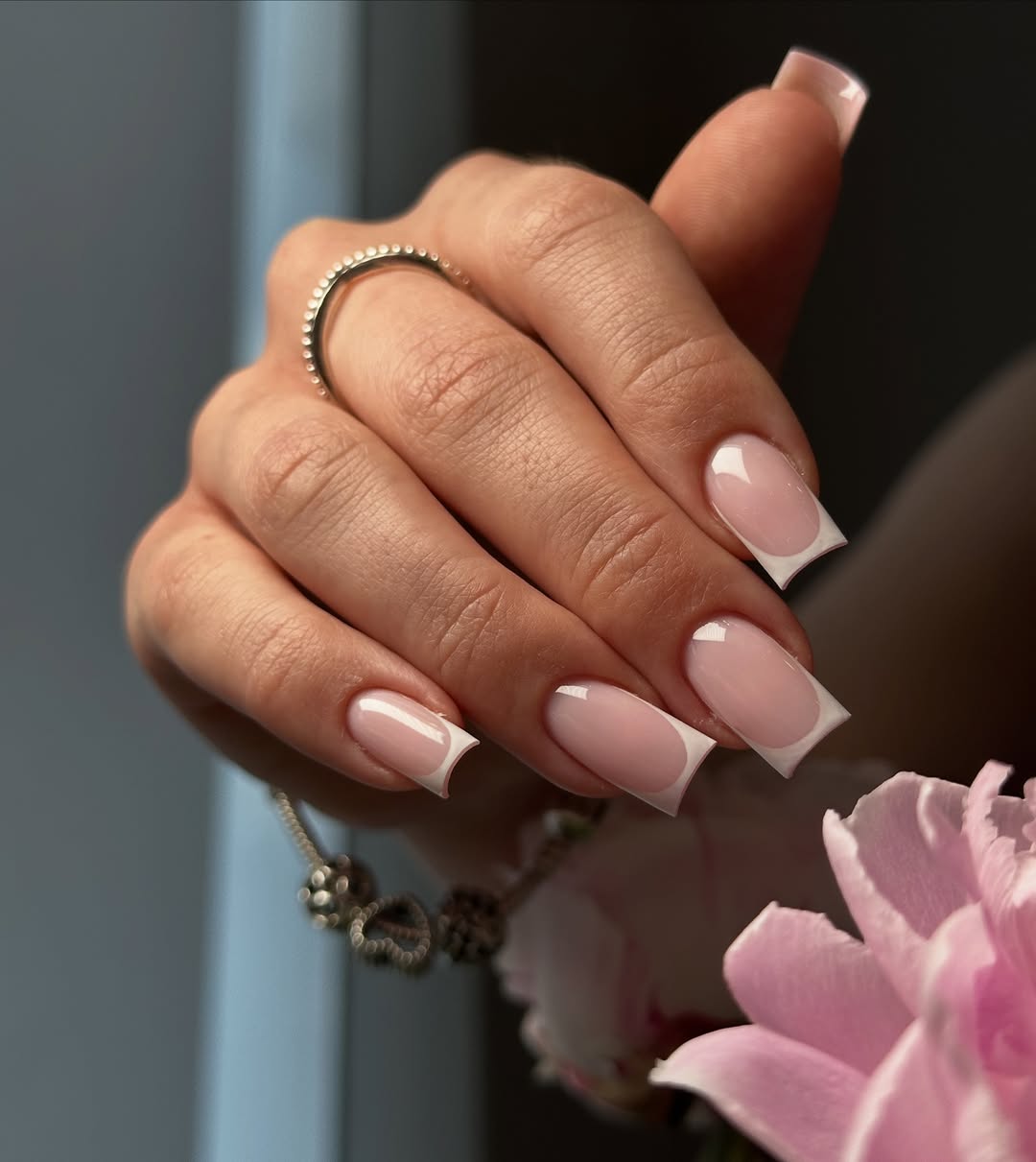 Modern Pink Jelly Square French Tip Nails