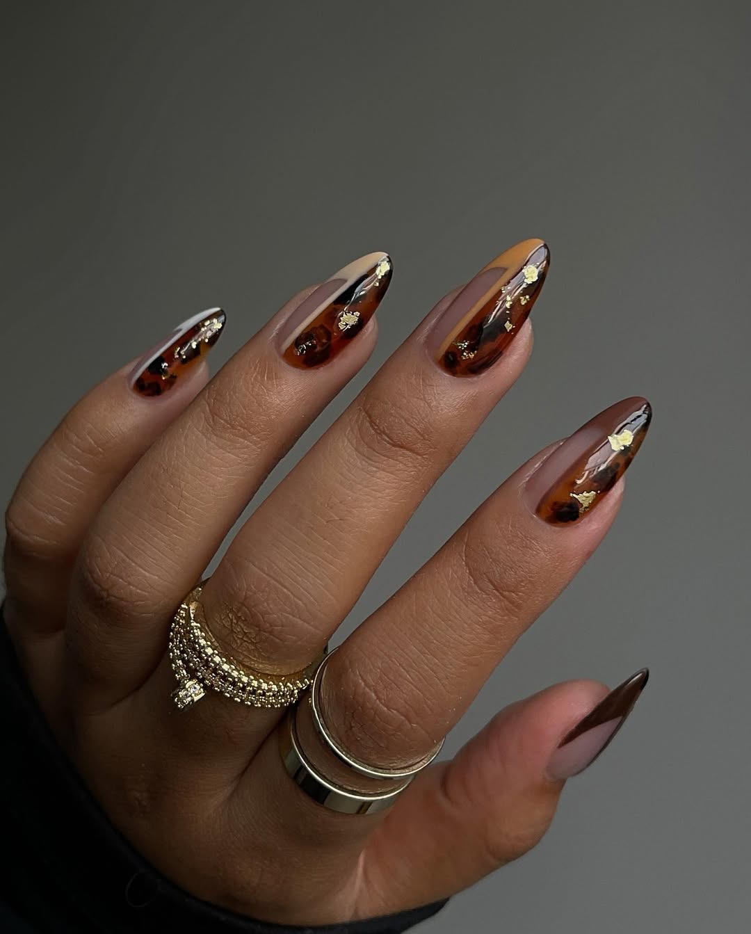Modern Tortoise Chrome Almond Nails