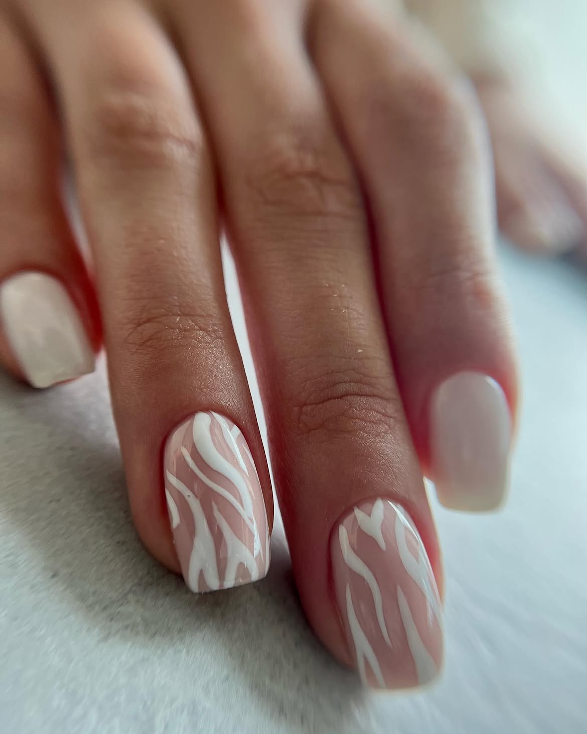 Modern Zebra Print Neutral French Tips