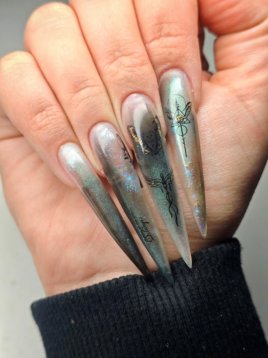 Mystical Aura Stiletto Nails with Celestial Art