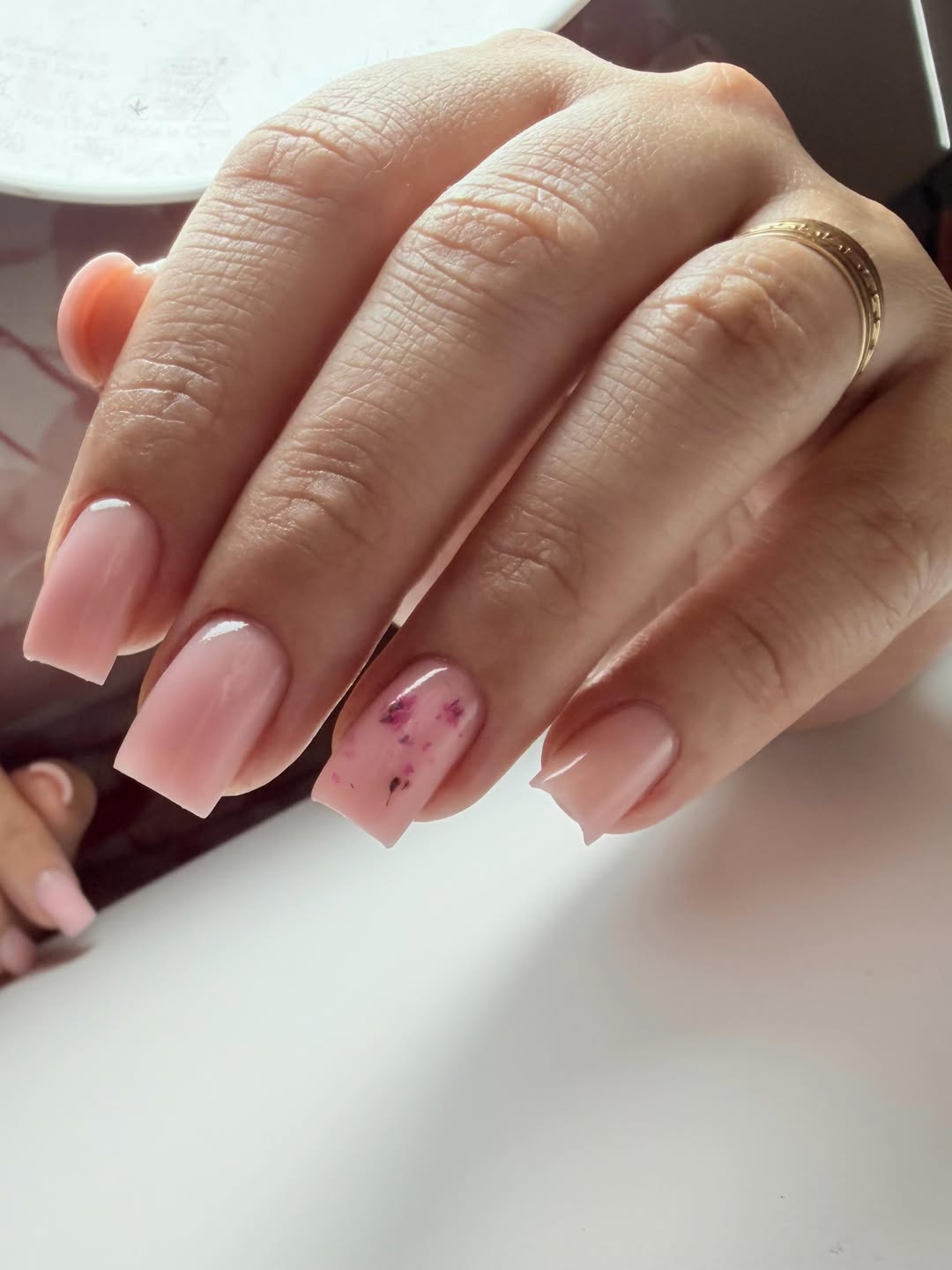 Natural Pink Jelly Square Nails with Dried Flowers