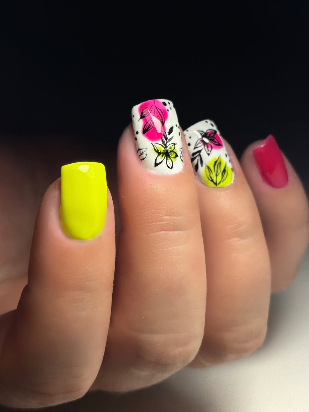 Neon Floral Garden Short Square Nails