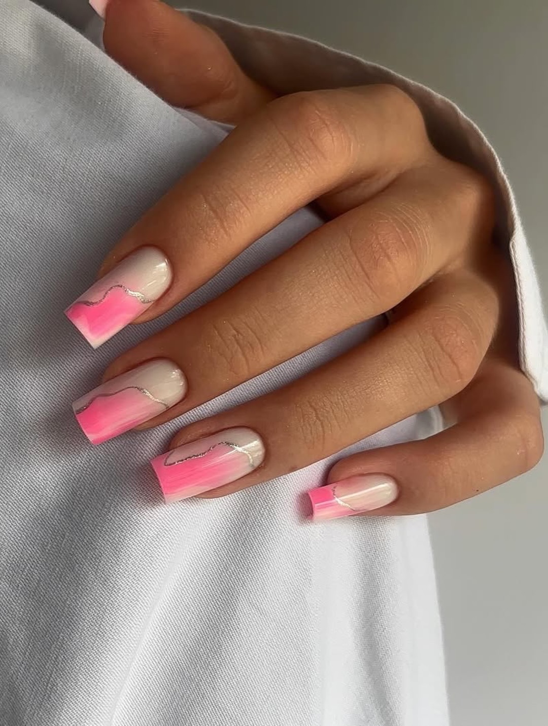 Neon Pink Ombre French Swirl Nails