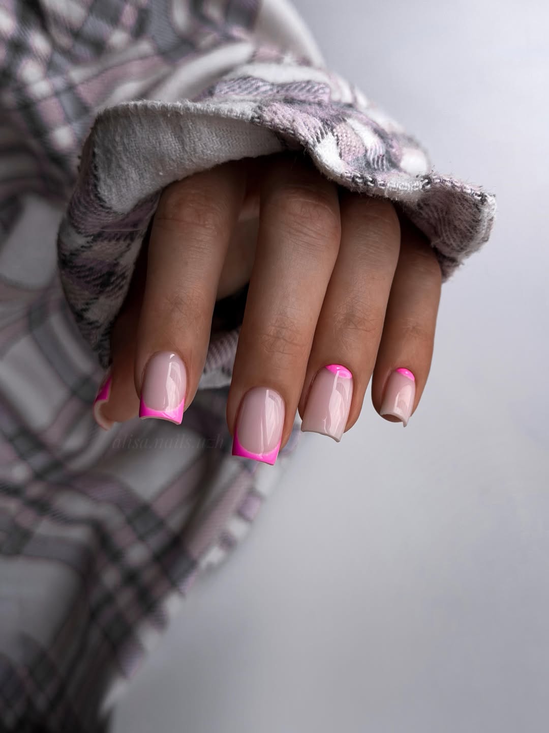 Neon Pink Square French Tips with Nude Base