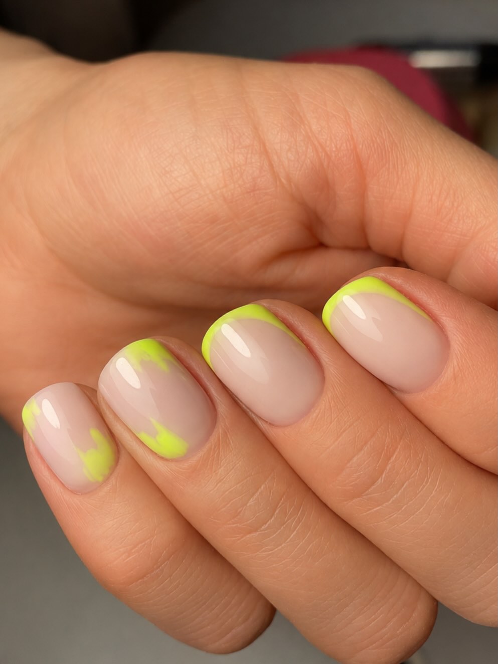 Neon Yellow French Tip Short Oval Nails