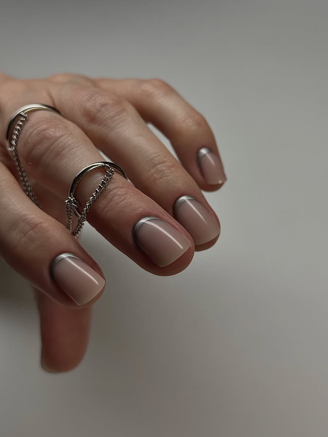 Neutral Milky French With Silver Chrome Tips