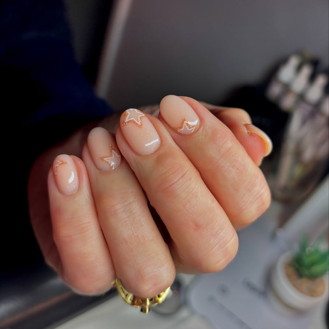 Nude Starburst Aura French Manicure