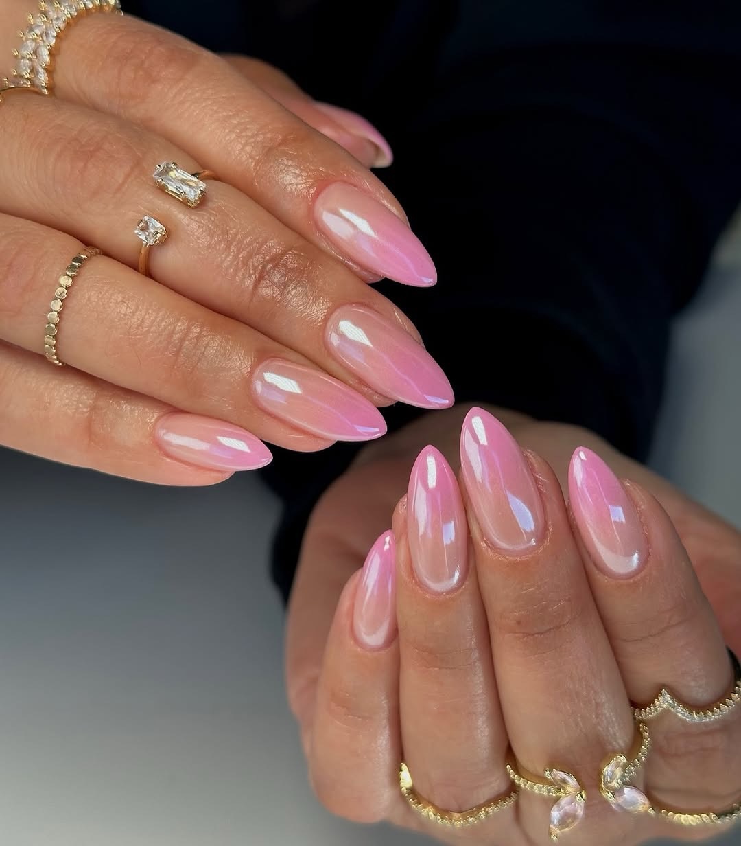 Ombré Pink Chrome Medium Almond Nails