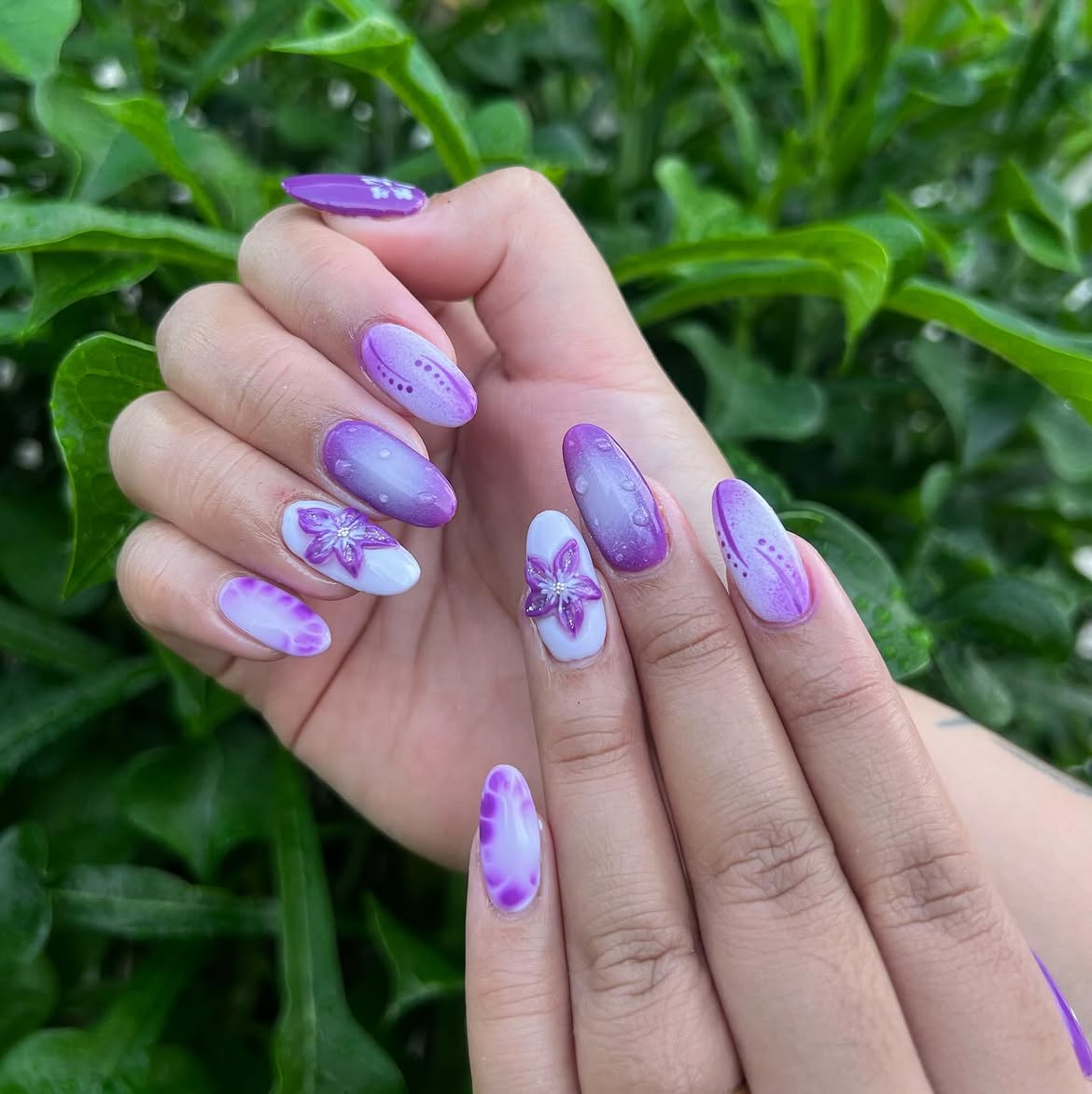 Orchid Purple Aura Floral Press On Nails