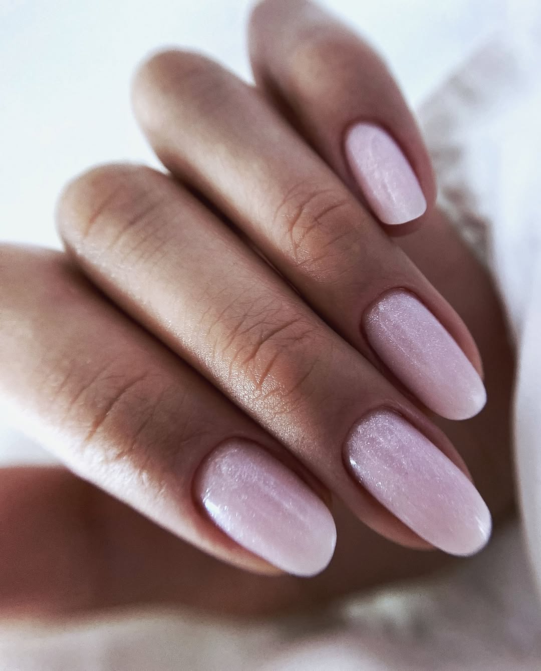 Pale Pink Shimmer Oval Nails