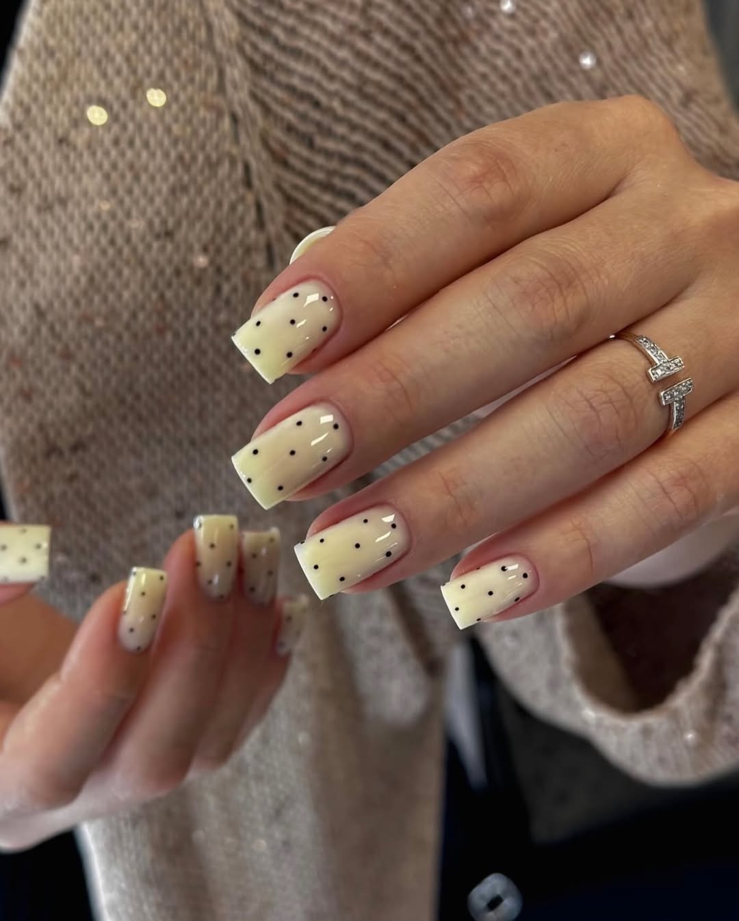 Pale Yellow Polka Dot Square Nails