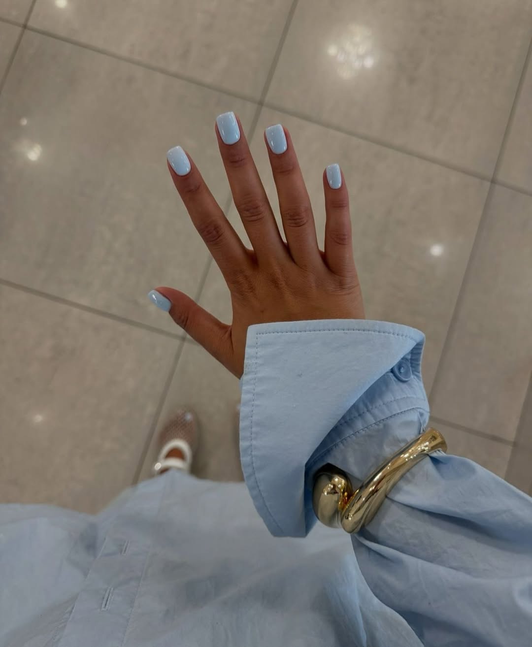 Pastel Blue Glossy Short Square Nails