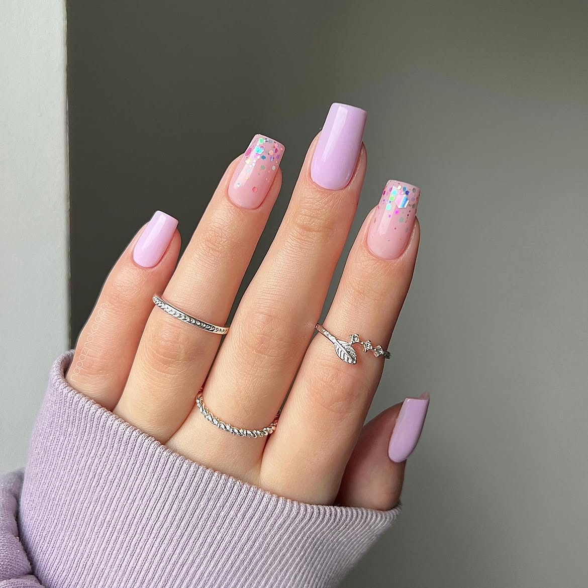 Pastel Lavender Glitter French Tips