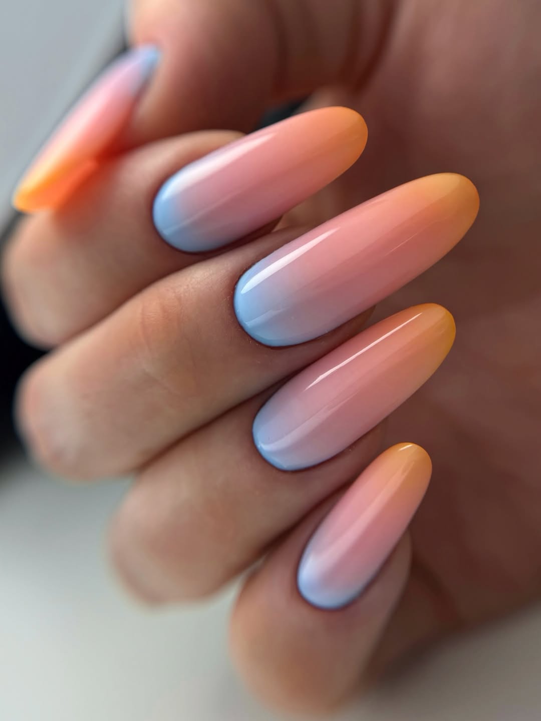 Pastel Ombre Almond Glossy Nails