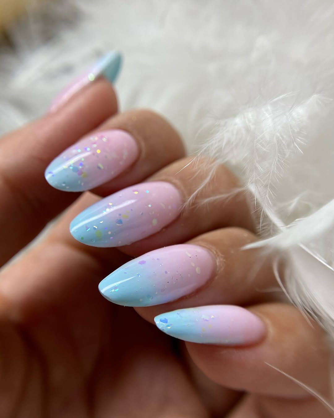 Pastel Pink and Blue Ombre Glitter Nails
