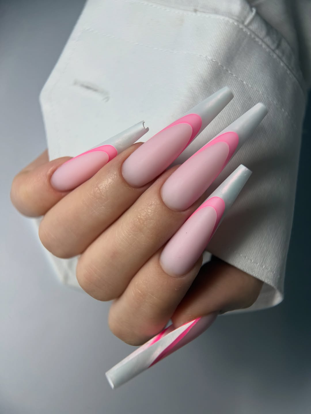 Pastel Pink Double French Ballerina Nails