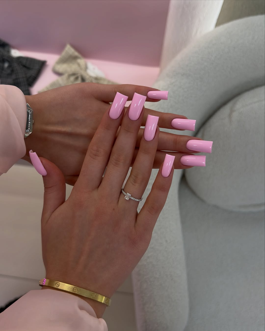 Pastel Pink Glossy Squared Coffin Nails