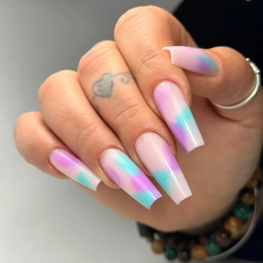 Pastel Tie-Dye Glossy Ballerina Nails