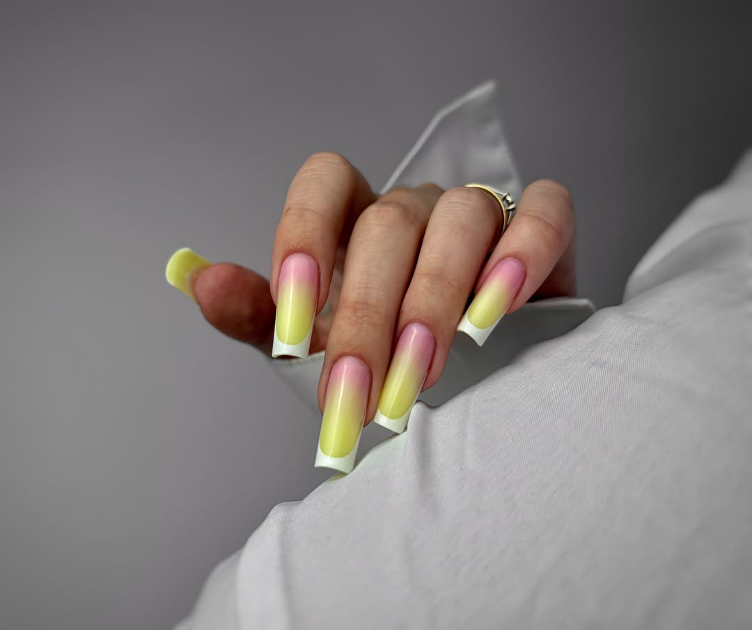 Pastel Yellow And Pink Ombre French Tips