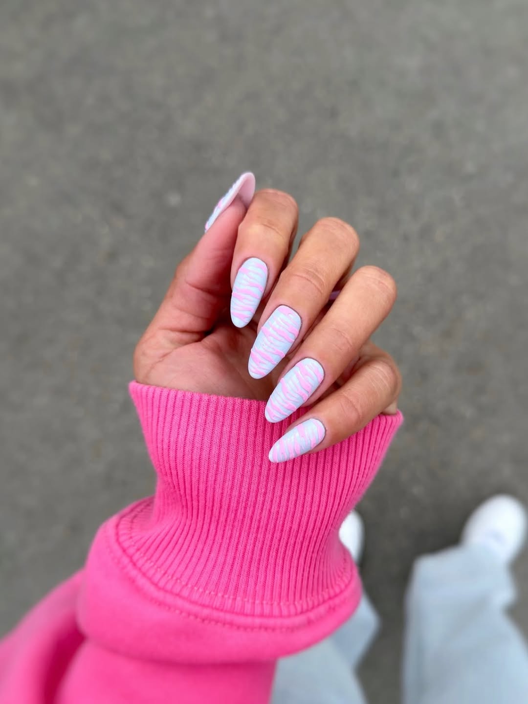 Pastel Zebra Print Almond Nails