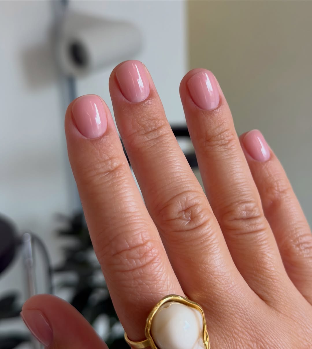 Peachy Pink Milky Gel Glossy Nails