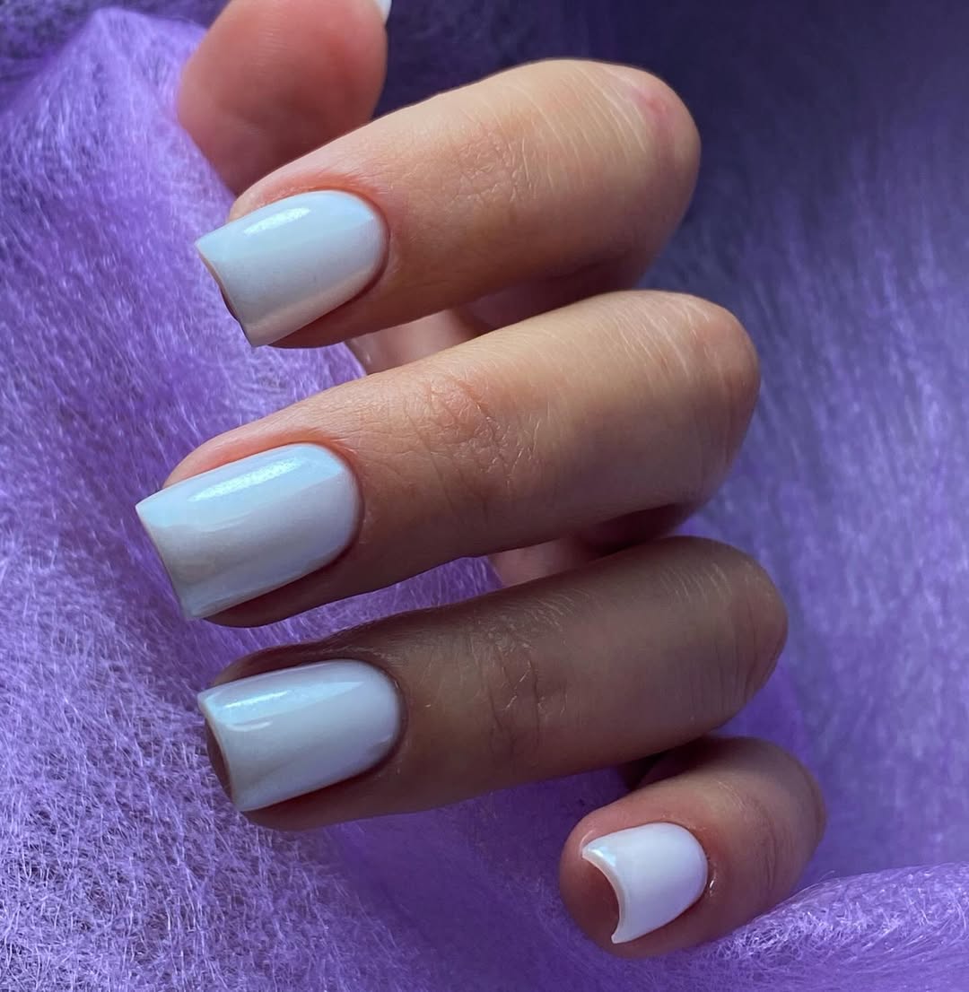 Pearl White Chrome Square Nails